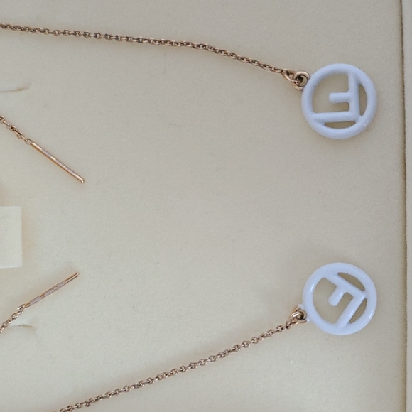 Authentic Fendi FF White & Gold Threaded Earrings. Bag, Box & Envelope Included. - Picture 3 of 6